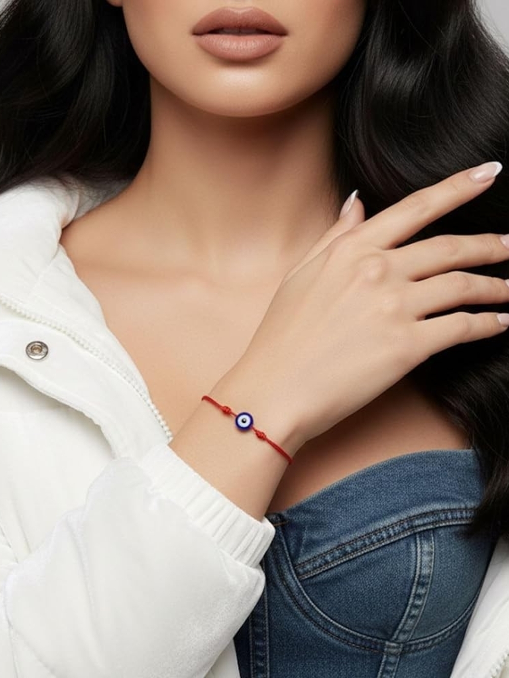 Red String Bracelet with Blue Evil Eye Charm Rakhi - Picture 4 of 8